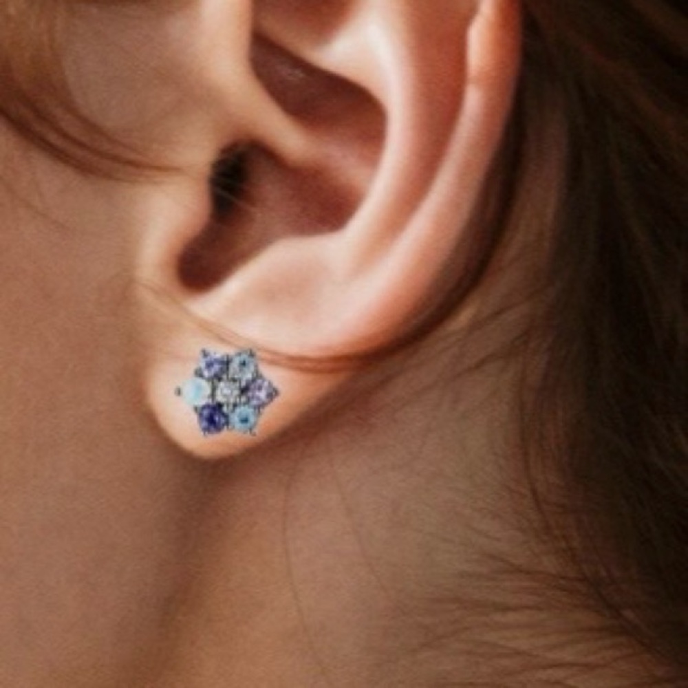 Multicolor Multi-Gem Black Rhodium Over Sterling Silver Stud Earrings 1.29ctw - Picture 4 of 6